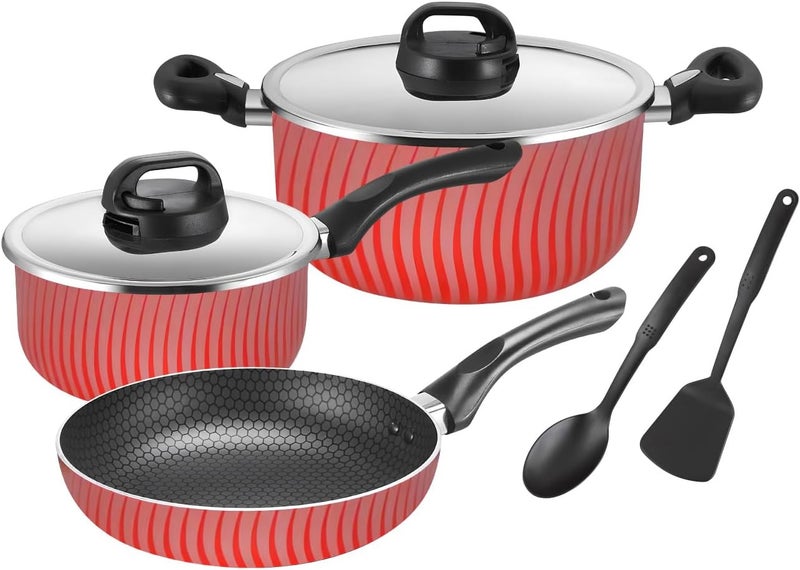 Kitchen Master 7-Piece Non-Stick Cookware Set with Steel Lids and Kitchen Tools - Image 1